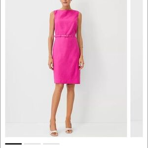 Boatneck Linen Blend Belted Sheath Dress